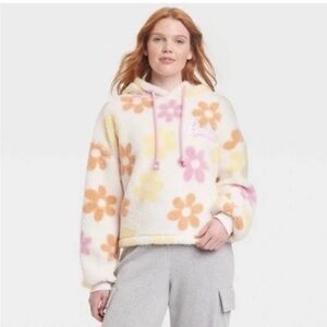 Barbie Oversized Cream Floral Hoodie Sz L